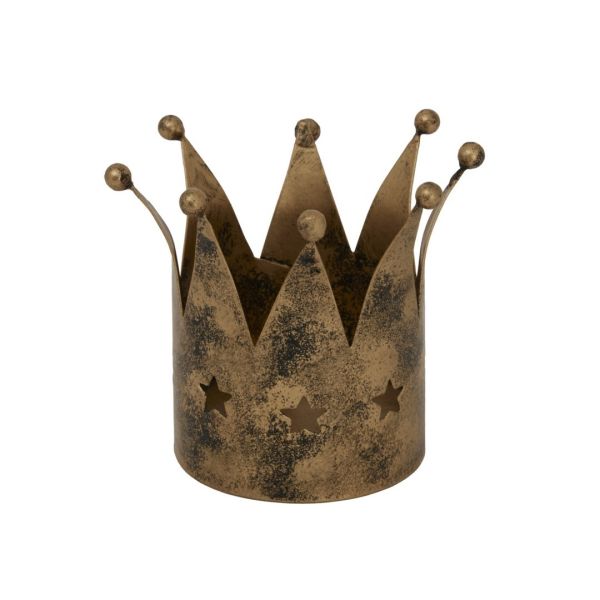 Antique Crown Tealight Holder - Metal - L7 x W7 x H8 cm - Gold