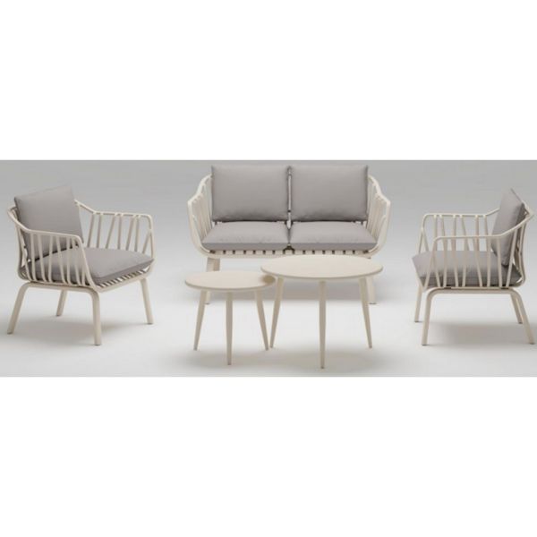 Aeris Putty 2 Seat Sofa with 2 Armchairs & Tables Set - Plastic - Beige
