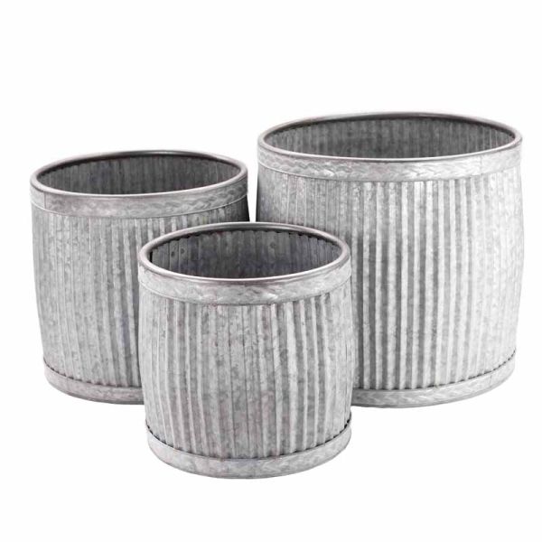 Low Deco Rim Dolly Planters - Set of 3 - Antique Galvanized