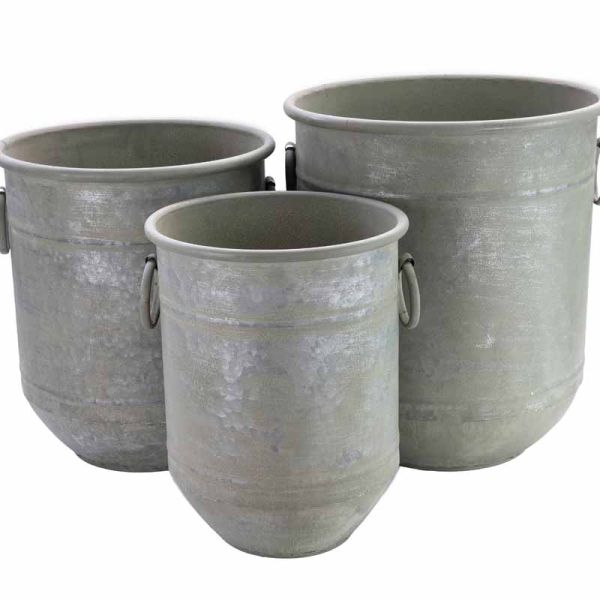 Curved Base Planter - Set of 3 - L42 x W42 x H50 cm - Green Galvanized