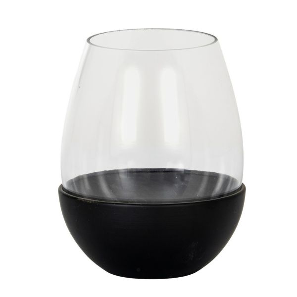 Neris Large Candle Holder with Glass Goblet - L14 x W14 x H18 cm - Black