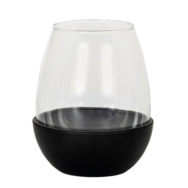 Neris Medium Candle Holder with Glass Goblet - L11 x W11 x H14 cm - Black