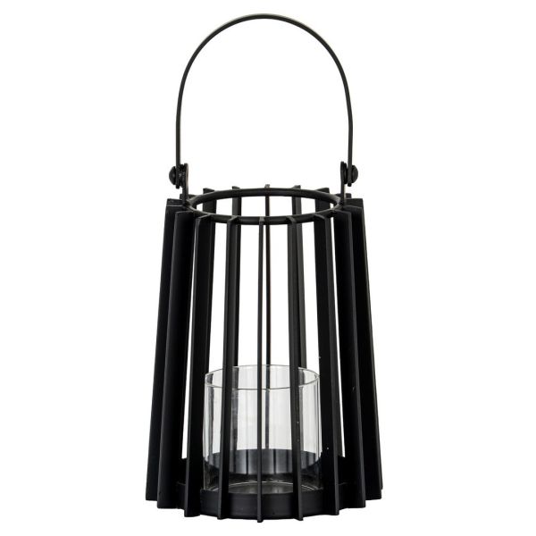 Lynk Small Lantern with Handle and Candle Holder - Glass - L12 x W12 x H24 cm - Black