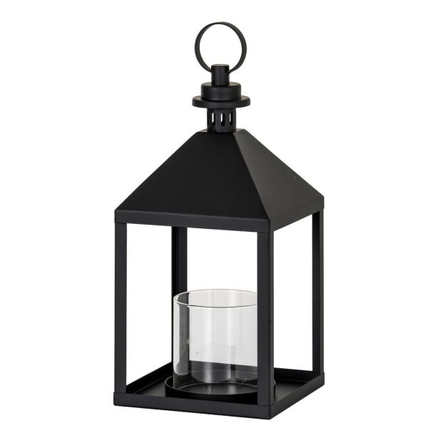 Astra Medium Lantern with Glass Candle Holder - L17 x W17 x H38 cm - Black