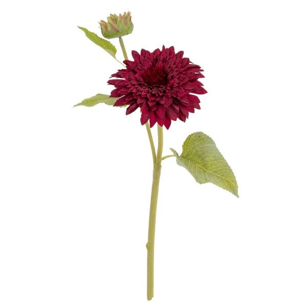 Dahlia Burgundy Raven Stem Artificial Flower - Plastic - H47 cm - Green