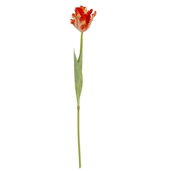 Flame Orange Parrot Tulip Artificial Flower - Plastic - H69 cm - Green