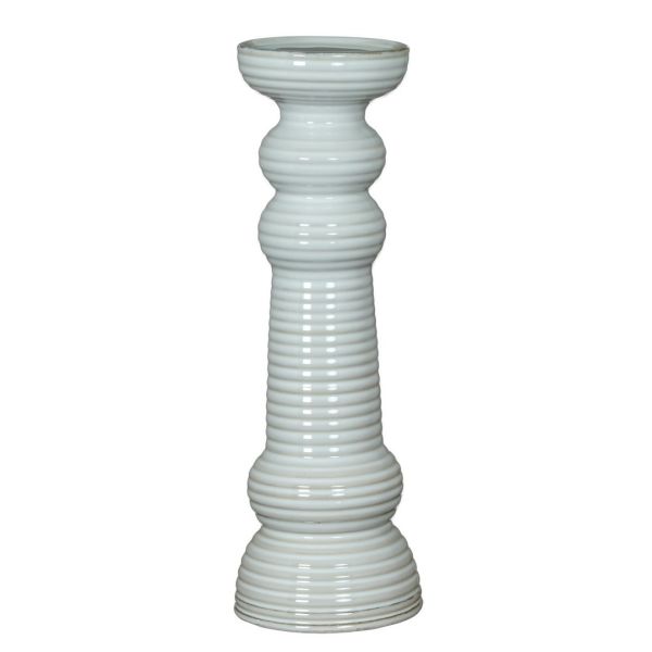 Sile Large Pillar Candle Holder - Ceramic - L12 x W12 x H38 cm - White