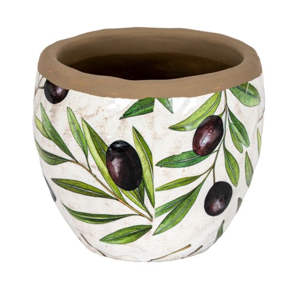 Verdal Olive Medium Planter - Ceramic - L15 x W15 x H13 cm - Green/White