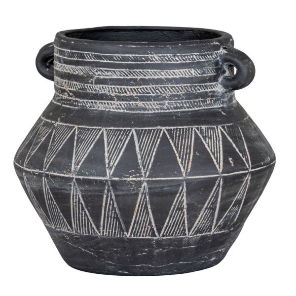 Etched Collection Tall Pot with Handle - Ceramic - L27 x W27 x H24 cm - Black