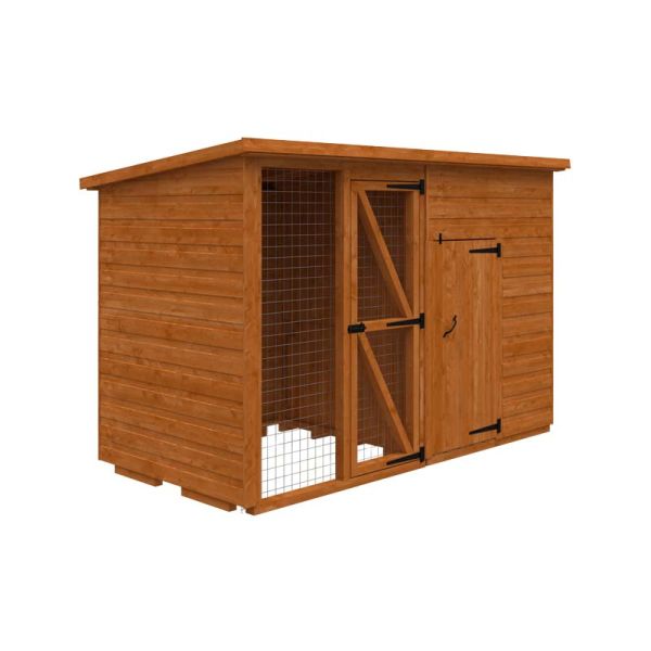 8x4 Animal House & Run 12mm Shed - L115 x W115 x H157.5 cm - Solid Wood/Softwood/Pine - Burnt Orange