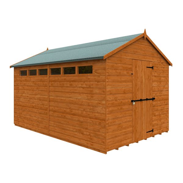 12 x 8 Feet Security Apex 12mm Shed - Solid Wood/Softwood/Pine - L355 x W235 x H231.9 cm - Burnt Orange