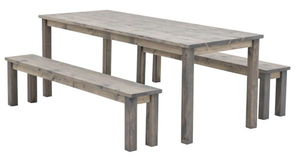 1.8M Cesis Table and Bench Set - Wood - L178 x W78 x H74 cm - Grey