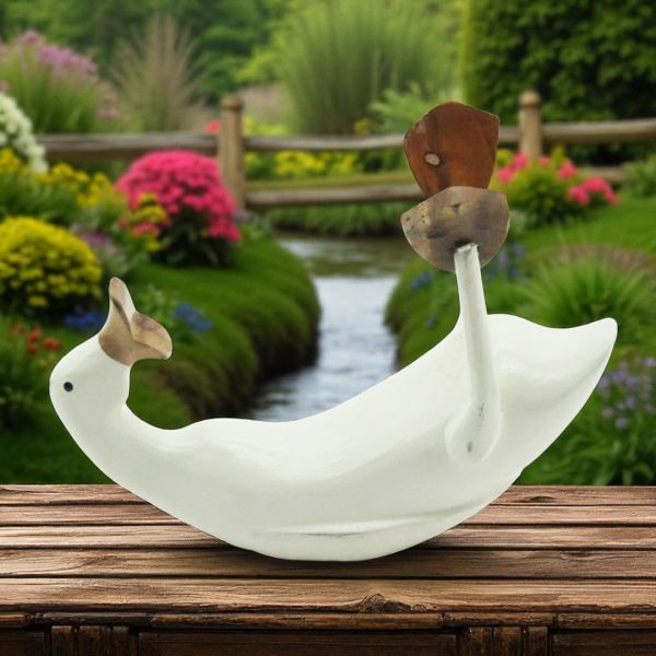 Duck Wine Bottle Holder Ornament - L15 x W40 x H20 cm - Cream