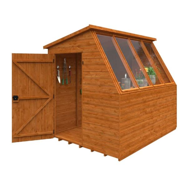 8x6 Jewel Potting Shed 12mm Shed - L235 x W175 x H217 cm - Solid Wood/Softwood/Pine - Burnt Orange