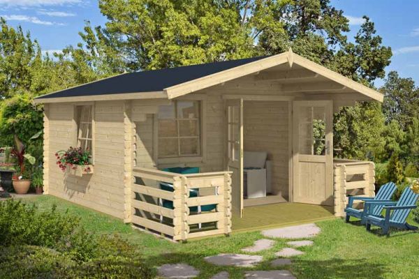 Luna 2-Log Cabin, Wooden Garden Room, Timber Summerhouse, Home Office - L403.8 x W530 x H245.1 cm