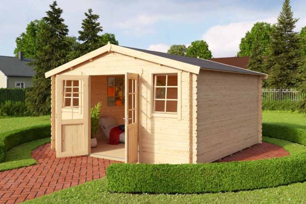 Wels 4 DT-Log Cabin, Wooden Garden Room, Timber Summerhouse, Home Office - L425.1 x W410 x H245.1 cm
