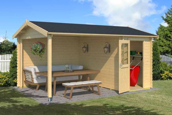 Wibo 300-Log Cabin, Wooden Garden Room, Timber Summerhouse, Home Office - L465 x W337.8 x H245.1 cm