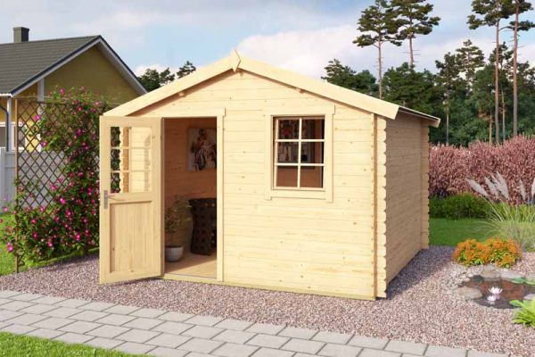Wels 3-Log Cabin, Wooden Garden Room, Timber Summerhouse, Home Office - L339.8 x W320 x H245.1 cm