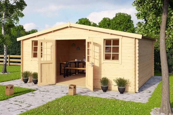 Wels 5-Log Cabin, Wooden Garden Room, Timber Summerhouse, Home Office - L548.8 x W420 x H245.1 cm