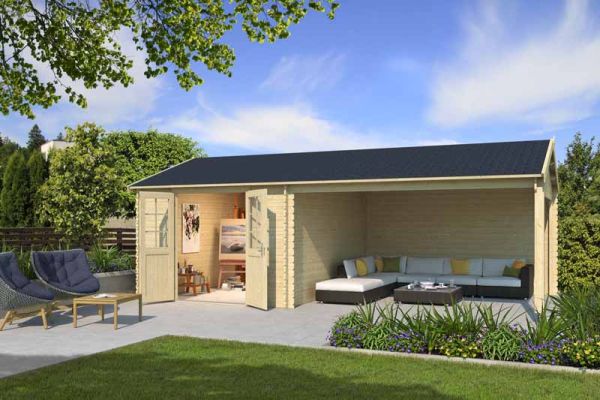 EL Paso-Log Cabin, Wooden Garden Room, Timber Summerhouse, Home Office - L701 x W417.1 x H273.6 cm