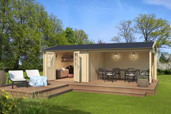 Amarillo-Log Cabin, Wooden Garden Room, Timber Summerhouse, Home Office - L730 x W388.8 x H250.8 cm