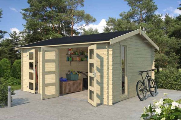 Carroz 2-Log Cabin, Wooden Garden Room, Timber Summerhouse, Home Office - L496 x W403.4 x H250.8 cm