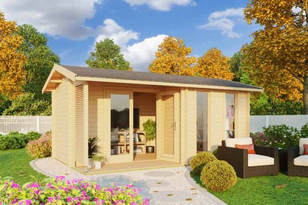 Riverside-Log Cabin, Wooden Garden Room, Timber Summerhouse, Home Office - L540 x W357.1 x H250.8 cm