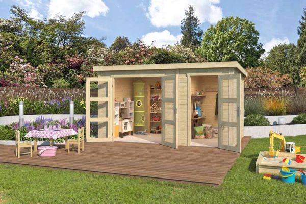 Zambezi XL-Log Cabin, Wooden Garden Room, Timber Summerhouse, Home Office - L400 x W259.7 x H210.9 cm