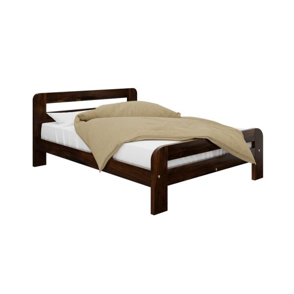 Small Double Size Bed Frame - Wood - L197 x W128 x H80 cm - Walnut