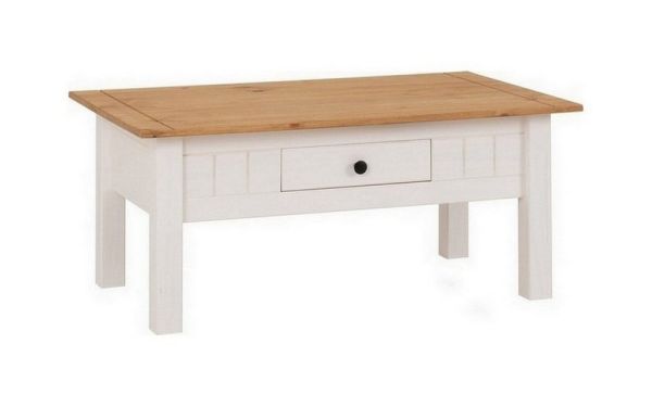 Panama 1 Drawer Coffee Table - L60 x W100 x H44 cm - White/Natural Wax