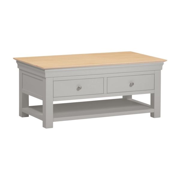 Bordeaux Indoor 2 Drawer Coffee Table - L60 x W110 x H50 cm - Pebble Grey/Oak