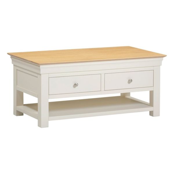 Bordeaux Indoor 2 Drawer Coffee Table - L60 x W110 x H50 cm - Ivory/Oak