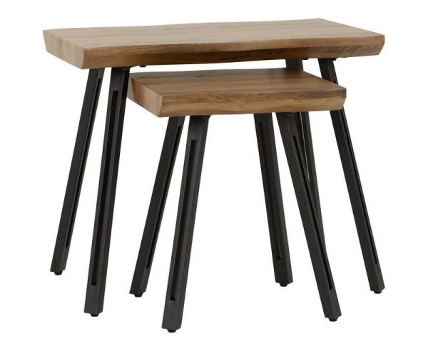 Quebec Wave Edge Nest of Tables - L40 x W60 x H50.5 cm - Medium Oak Effect/Black
