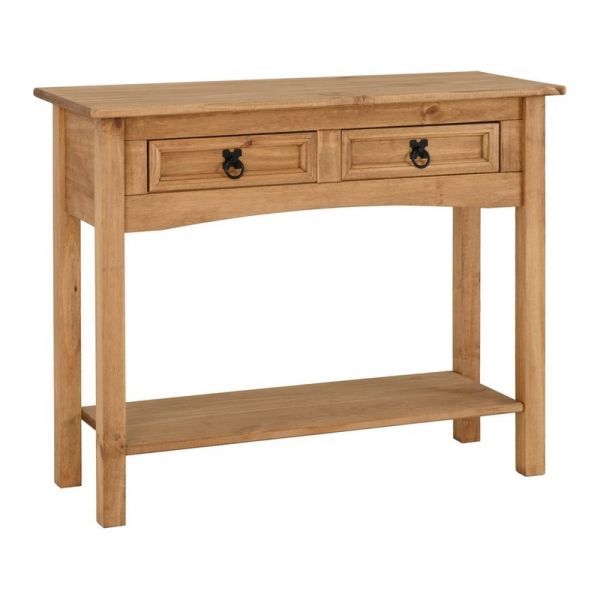 Corona 2 Drawer Console Table With Shelf - L34.5 x W90 x H73 cm - Distressed Waxed Pine