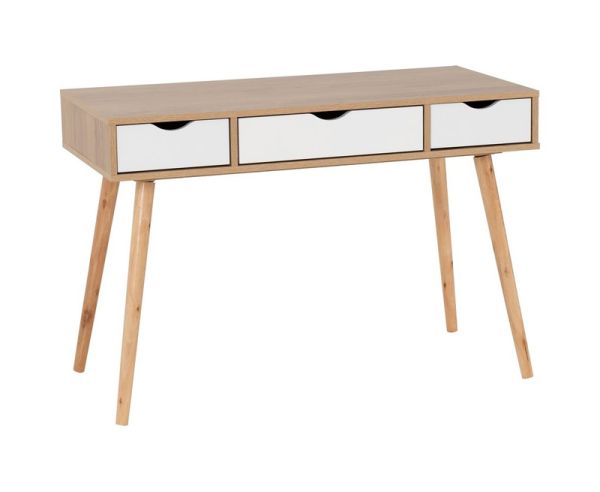 Seville 3 Drawer Console Table - L49.5 x W107 x H72.5 cm - White High Gloss/Light Oak Effect Veneer