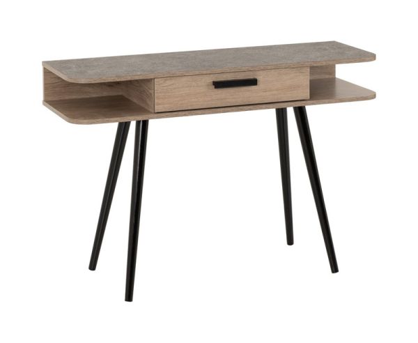 Saxton 1 Drawer Console Table - L37.5 x W110 x H75 cm - Mid Oak Effect/Grey