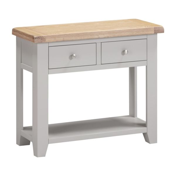 Windsor 2 Drawer Console Table - L34 x W85 x H70.5 cm - Pebble Grey/Oak