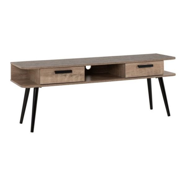 Saxton 2 Drawer TV Unit - L40 x W150 x H55.5 cm - Mid Oak Effect/Grey