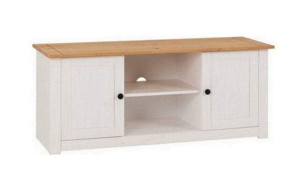 Panama 2 Door 1 Shelf Flat Screen TV Unit - L40 x W120 x H50.5 cm - White/Natural Wax