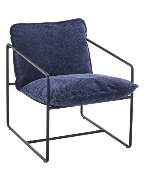 Tivoli Occasional Chair - L90 x W65 x H84 cm - Black Metal/Blue Fabric