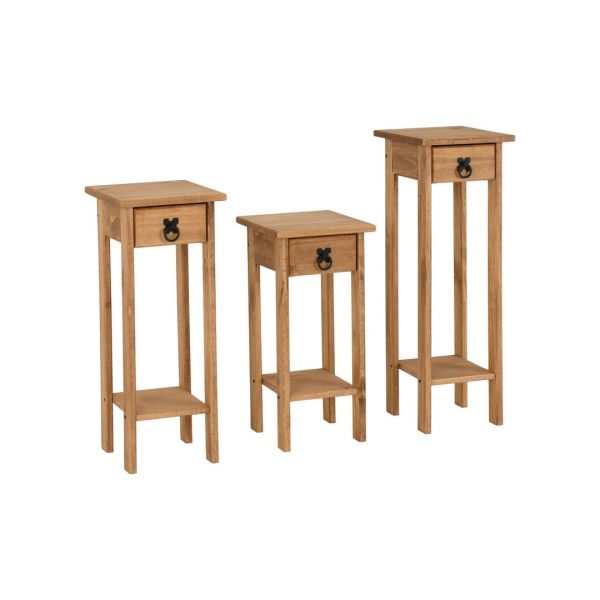 Corona Plant Stands (Set of 3) - Distressed Waxed Pine