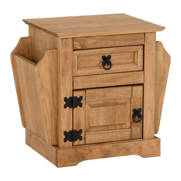 Corona 1 Drawer Magazine Table - L35.5 x W53 x H47.5 cm - Distressed Waxed Pine