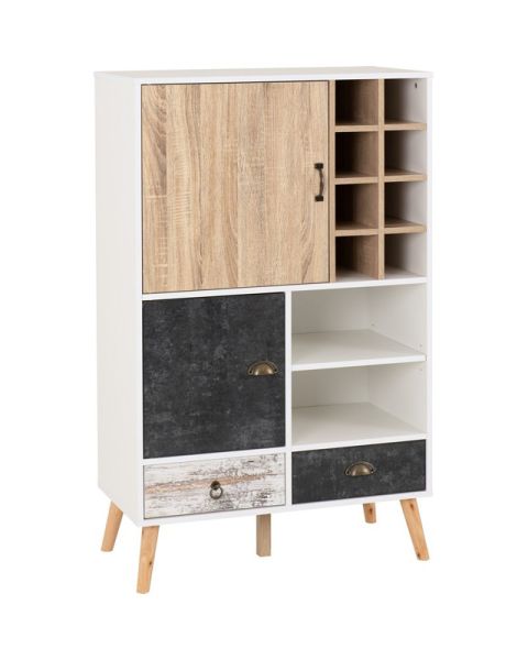 Nordic Wine Cabinet - L40 x W80 x H130 cm - White/Distressed Effect