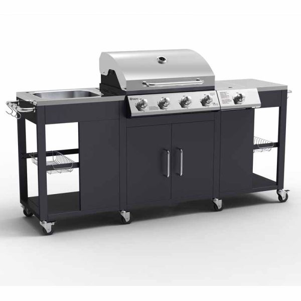 Tepro Petersburg Premium Outdoor Kitchen Module - Steel/Aluminium/Iron/Plastic - L59 x W198 x H112 cm - Black/Silver