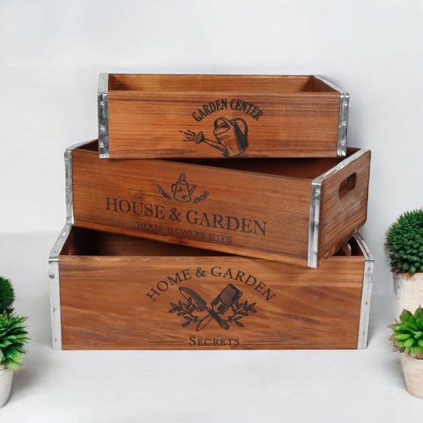 Rustic Vintage Garden Display Planters (Set of 3) - Wood