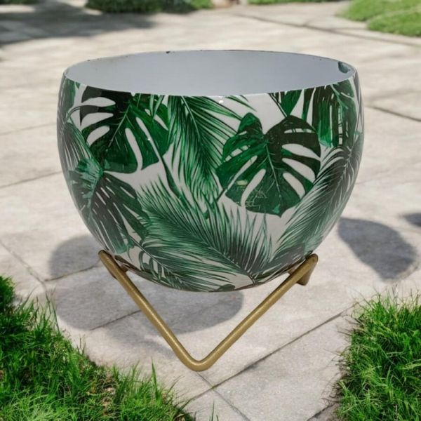 Leaf Design Decorative Planter on Stand - Iron - L13 x W13 x H13 cm - Green
