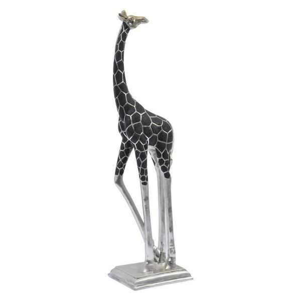 Giant Giraffe Sculpture Head Back - Resin - L24.5 x W31 x H123 cm - Silver/Black