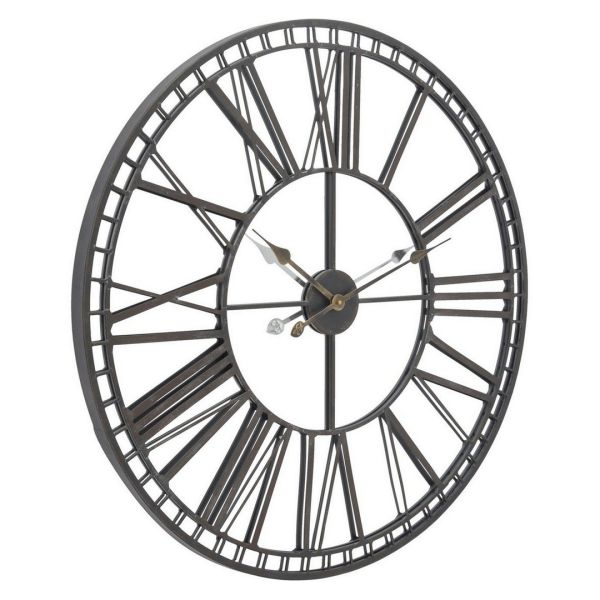 Skeleton Mirror Wall Clock - Iron - L4.5 x W80 x H80 cm - Black