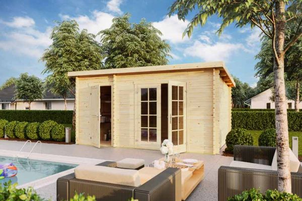 Belmont 2-Log Cabin, Wooden Garden Room, Timber Summerhouse, Home Office - L465 x W318.9 x H222.3 cm