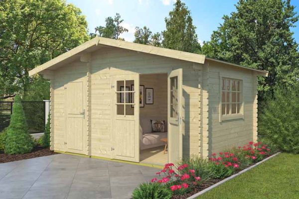 Keila 34-Log Cabin, Wooden Garden Room, Timber Summerhouse, Home Office - L475.9 x W350 x H256.5 cm